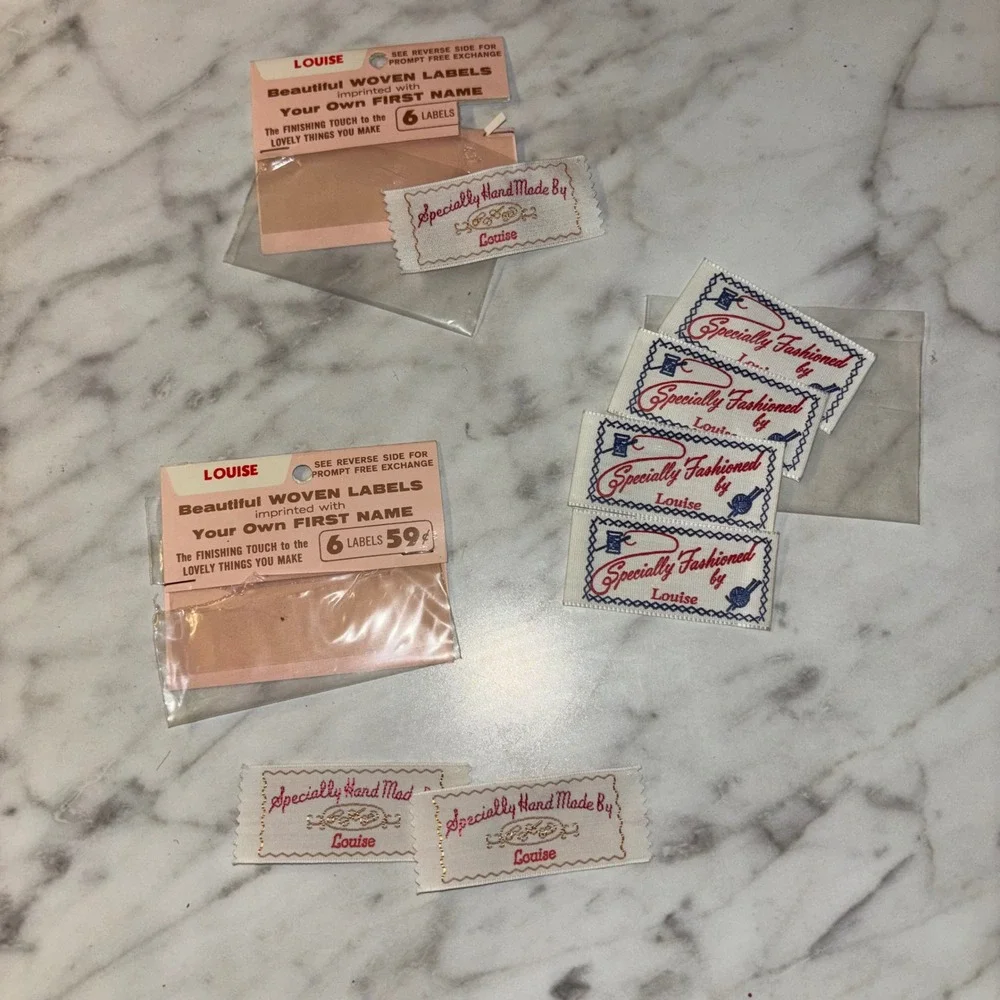 Vintage Louise Woven Sewing Labels Specially Hand Made Fashioned Tags Lot 7pc